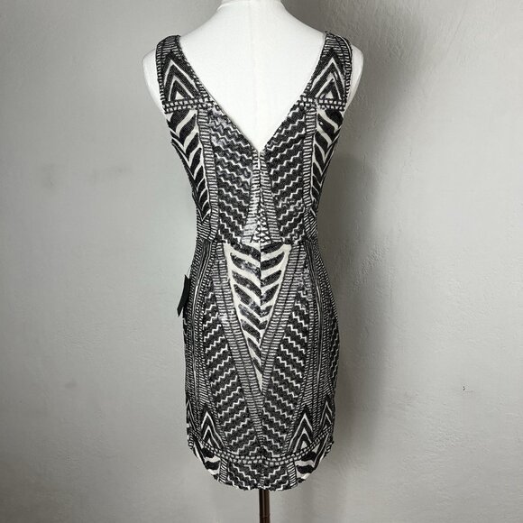 Lulu's Party Like Me Black Light Nude Sequin Bodycon V-Neck Mini Dress Small NEW - Picture 6 of 11